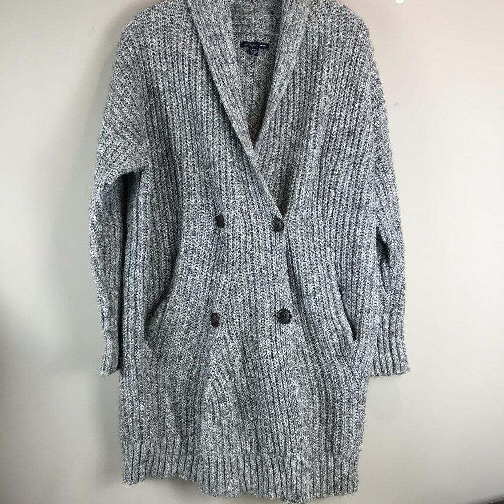 American Eagle Outfitters Women's Gray Double Breasted Cardigan Sweater Size L